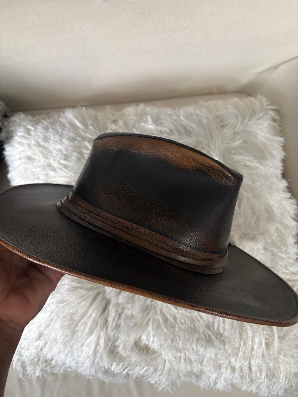 Bullhide Genuine Leather Western Hat - Distressed Brown/Black